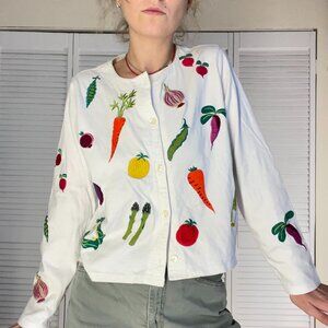 Vintage Embroidered Cotton Cardigan Top
